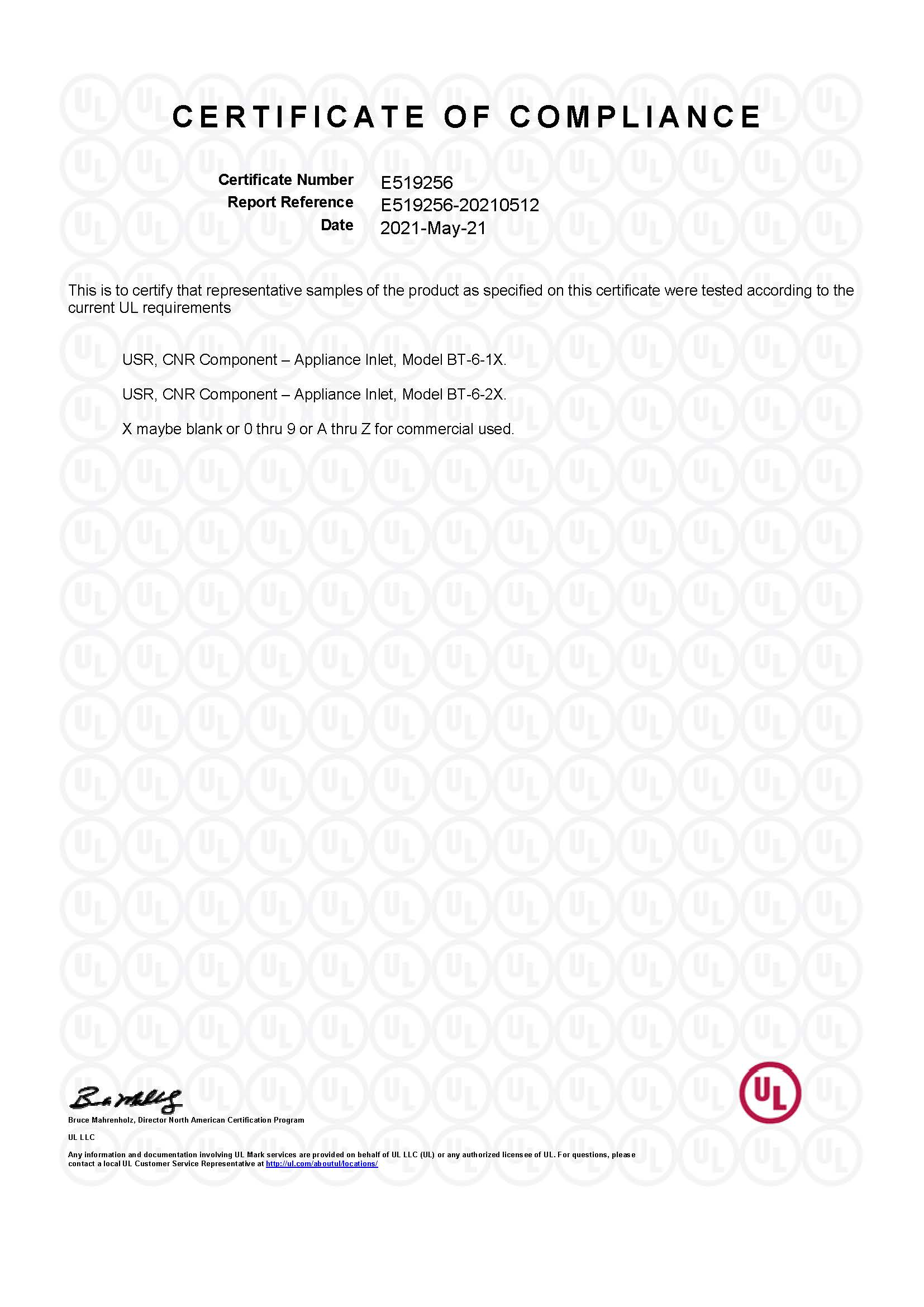BT-6 係列 UL證書